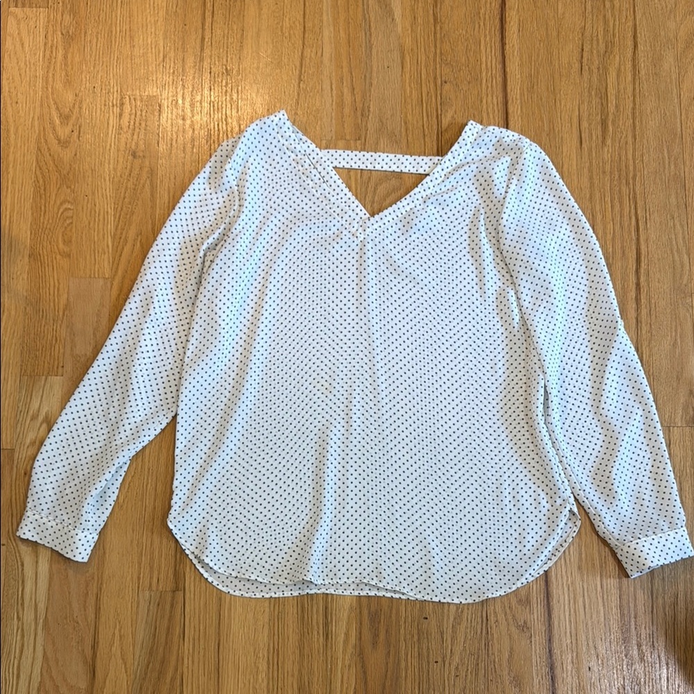 LOFT White Blouse with Black Dots
